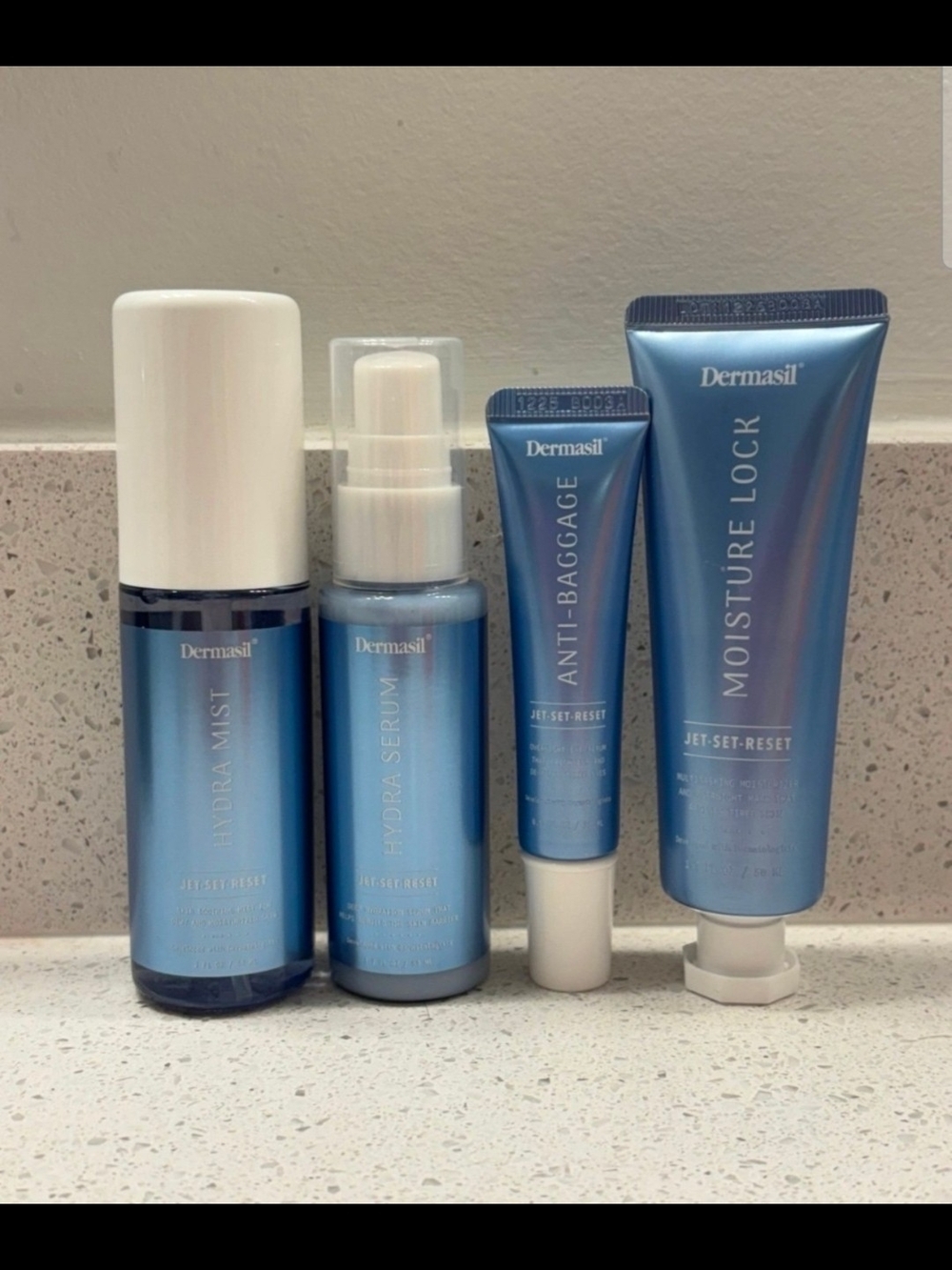 4pc Dermasil Jet Set Reset Skincare Collection- Mist, Overnight Mask, Eye Serum